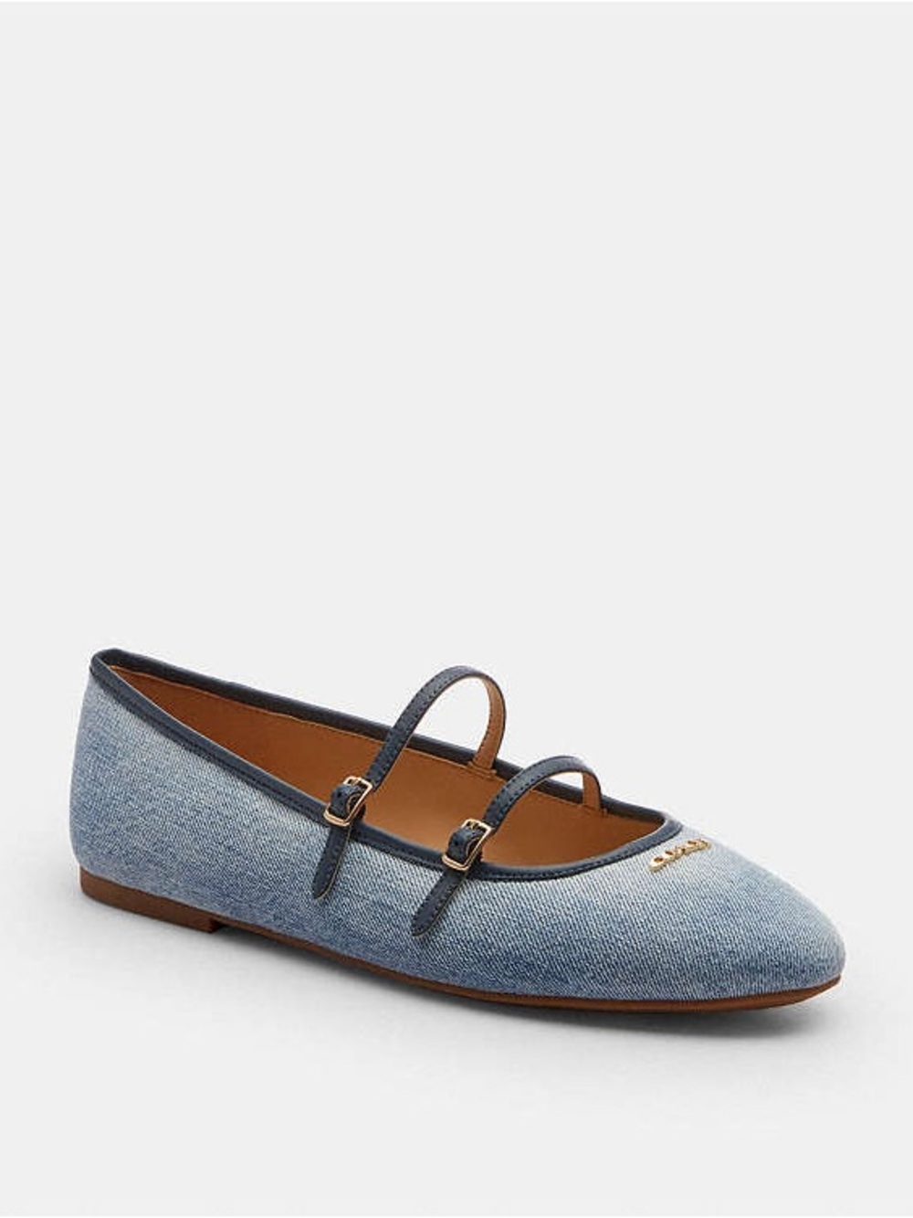 NWT Coach Double Buckle Mary Jane Flat In Loved Denim Blue CEY68 Size 8.5